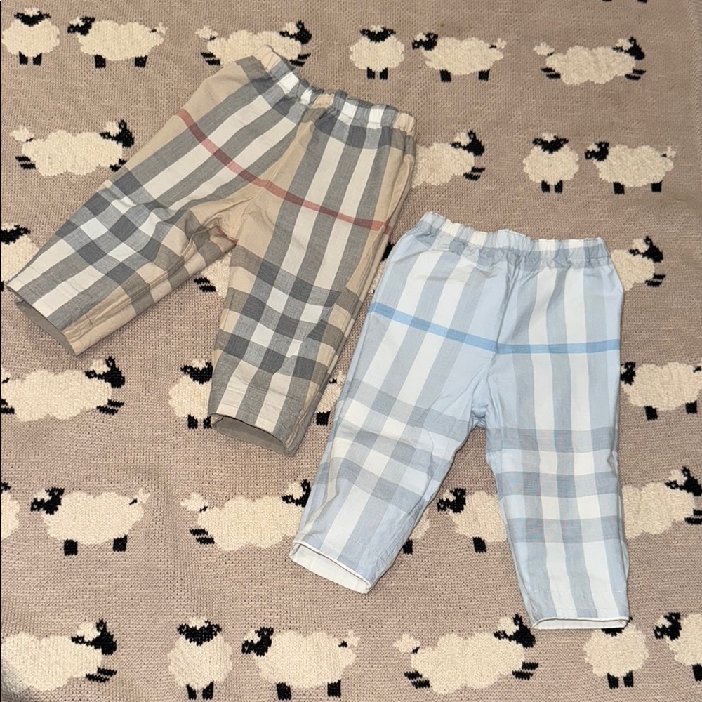 Burberry Beige and Blue Checkered Pants Set